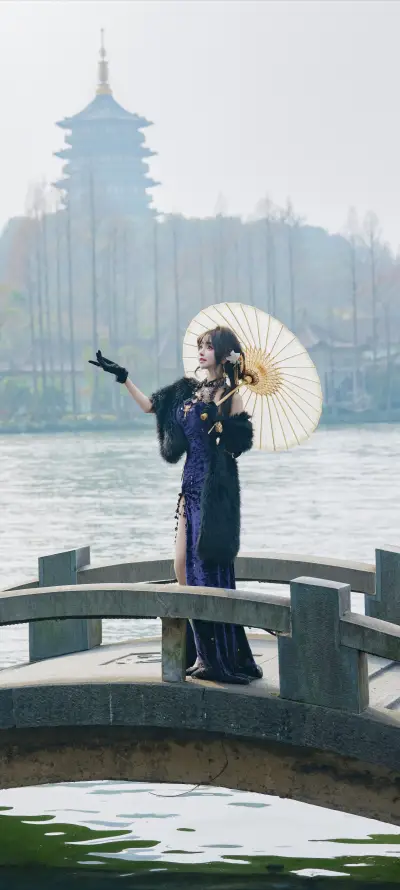 4k古塔壁纸 - 旗袍 - 湖泊 - 石桥「哲风壁纸」