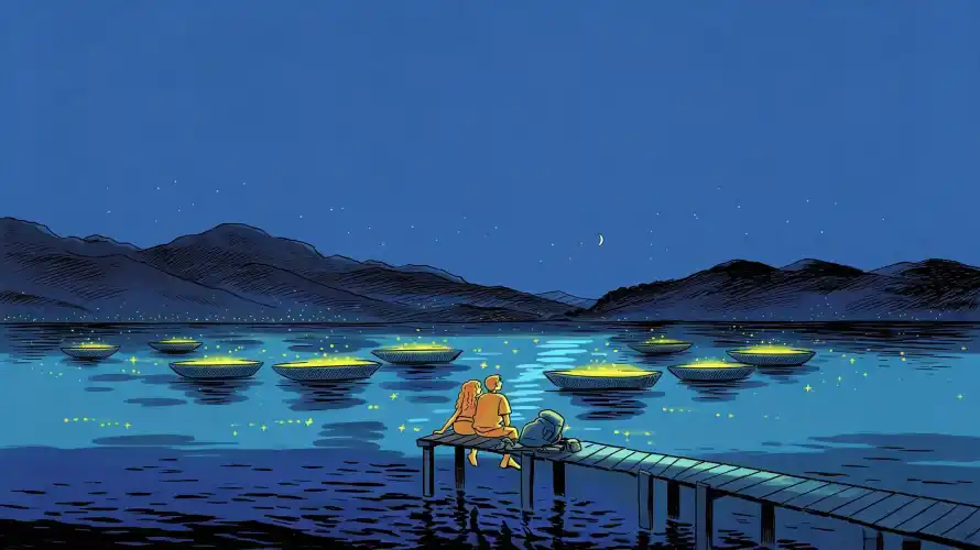 3k壁纸壁纸-夜景 - 小船-山脉「哲风壁纸」