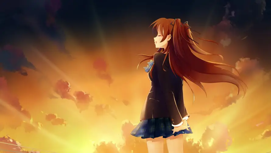 4k动漫壁纸-夕阳 - 天空-少女「哲风壁纸」