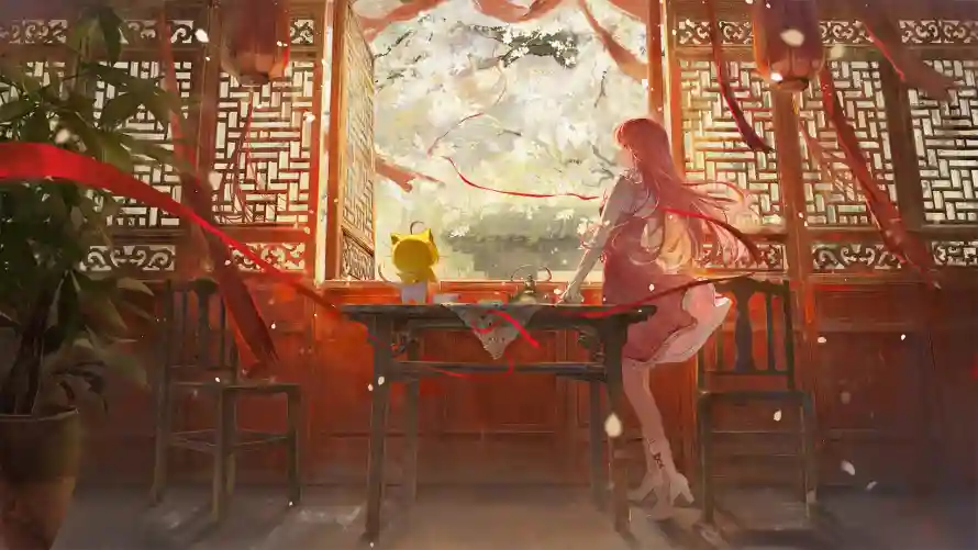 2k书桌壁纸-古风 - 少女-暖光「哲风壁纸」