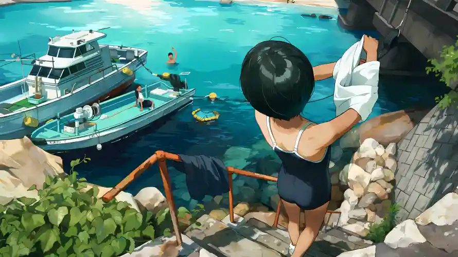 2k夏日壁纸-小湖 - 岸边-插画「哲风壁纸」