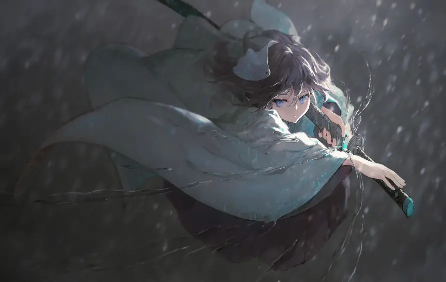 4k冷光壁纸-持刀 - 蝶刃-雨天「哲风壁纸」