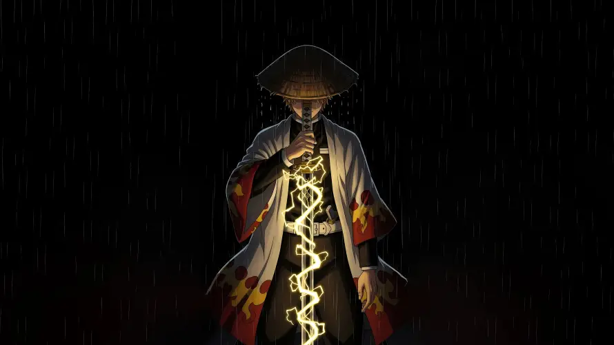 5k发光壁纸-斗笠 - 暗色-武士「哲风壁纸」