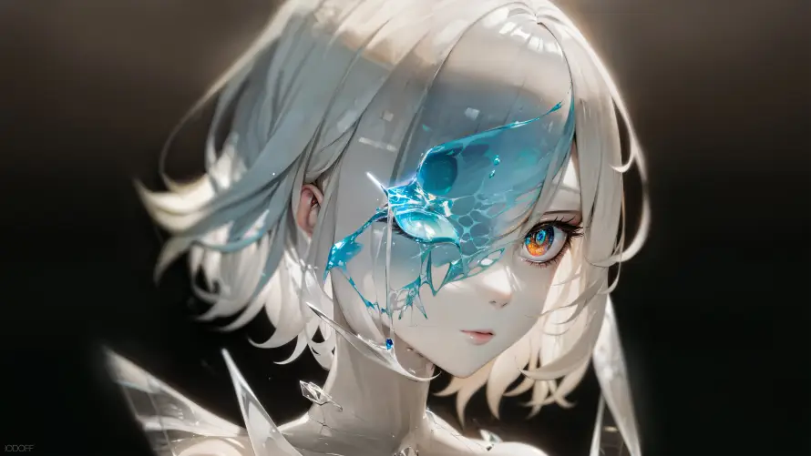 8k冰晶壁纸-动漫 - 少女-异瞳「哲风壁纸」