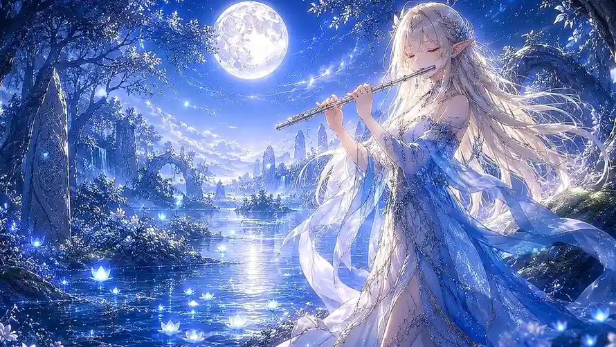 2k动漫壁纸-夜晚 - 少女-尖耳「哲风壁纸」