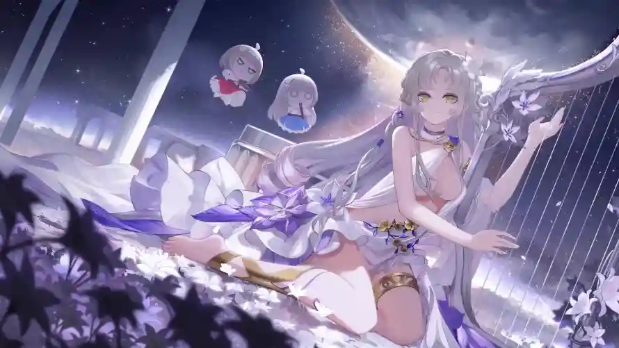 4k星空壁纸-月亮 - 竖琴-花瓣「哲风壁纸」