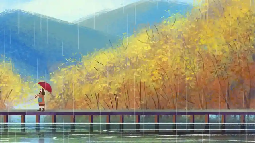 2k下雨壁纸-桥 - 女孩-山脉「哲风壁纸」