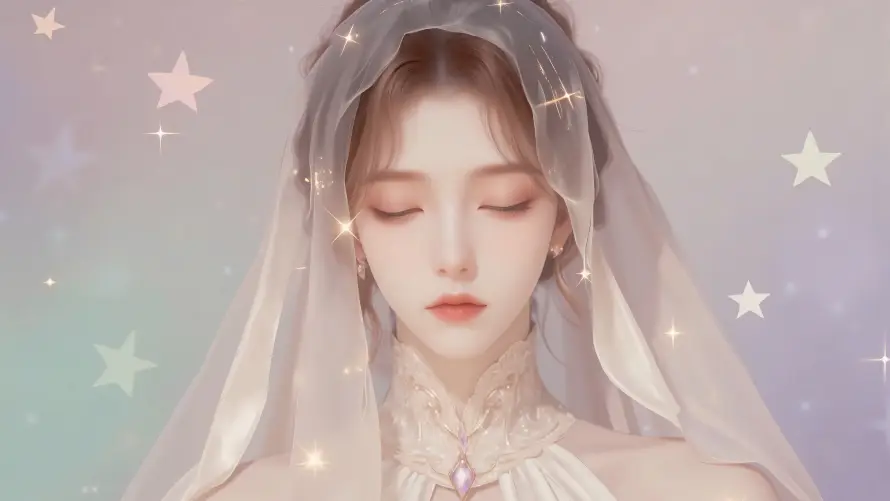 6k头纱壁纸-少女 - 星星-橘子「哲风壁纸」