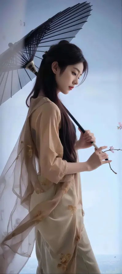 4k侧颜壁纸 - 浅蓝 - 素衣 - 黑发「哲风壁纸」