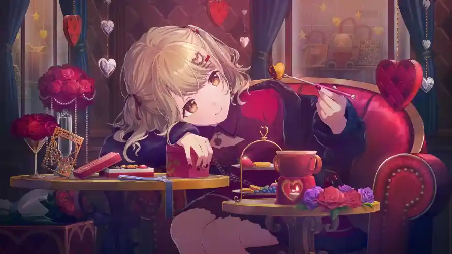 4k卷发壁纸-少女 - 玫瑰-甜点「哲风壁纸」