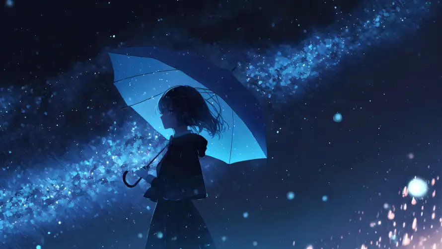 6k光点壁纸-伞 - 剪影-夜晚「哲风壁纸」