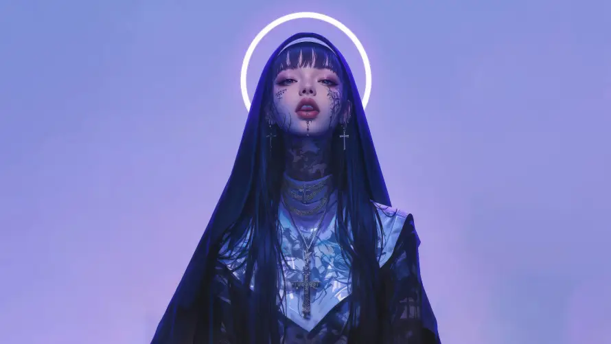 6k修女壁纸-光环 - 插画-黑纱「哲风壁纸」