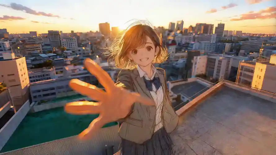 4k伸手壁纸-制服 - 日落-暖光「哲风壁纸」