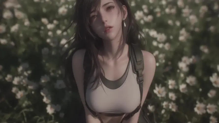 3k少女壁纸-插画 - 白花-绿植「哲风壁纸」