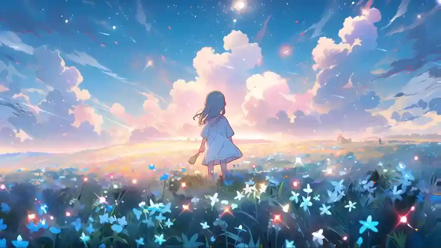 3k云朵壁纸-剪影 - 天空-少女「哲风壁纸」