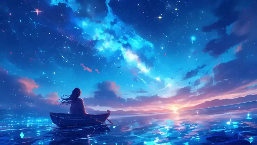 3k云彩壁纸-夜空 - 小船-星光「哲风壁纸」