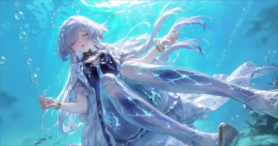 4k少女壁纸-气泡 - 水下-白裙「哲风壁纸」
