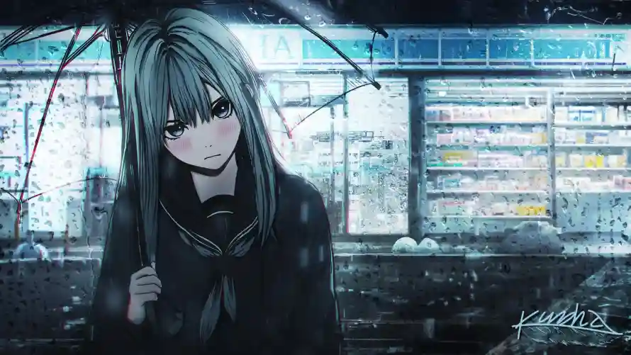 4k下雨壁纸-jk - 夜晚-少女「哲风壁纸」