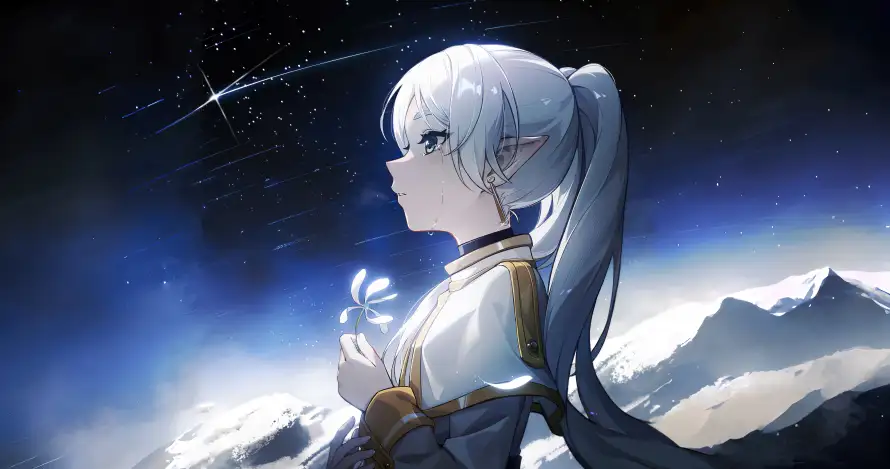 6k侧脸壁纸-星空 - 银发-雪山「哲风壁纸」