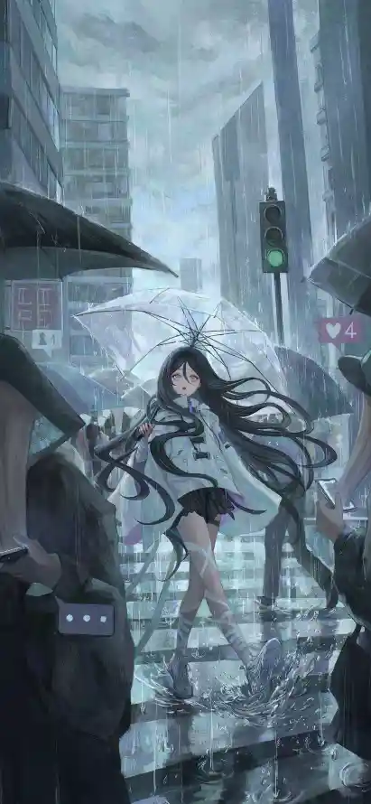 4k人群壁纸 - 少女 - 撑伞 - 积水「哲风壁纸」