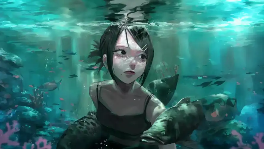 4k吊带壁纸-少女 - 插画-海洋「哲风壁纸」
