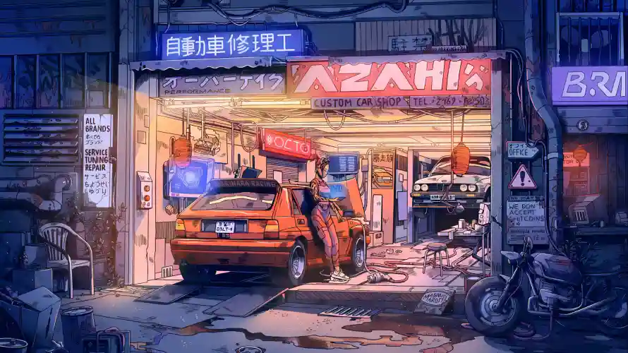 2k动漫壁纸-夜晚 - 暖光-街道「哲风壁纸」