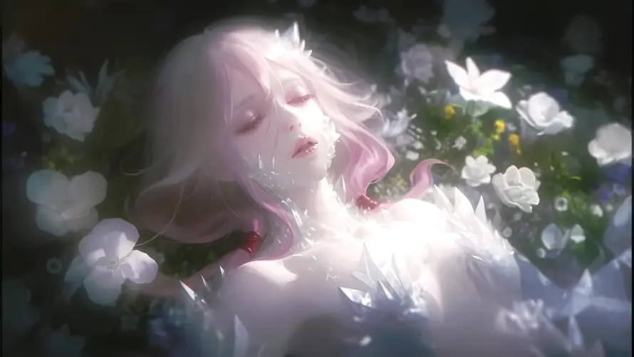 4k插画壁纸-柔光 - 治愈-花丛「哲风壁纸」