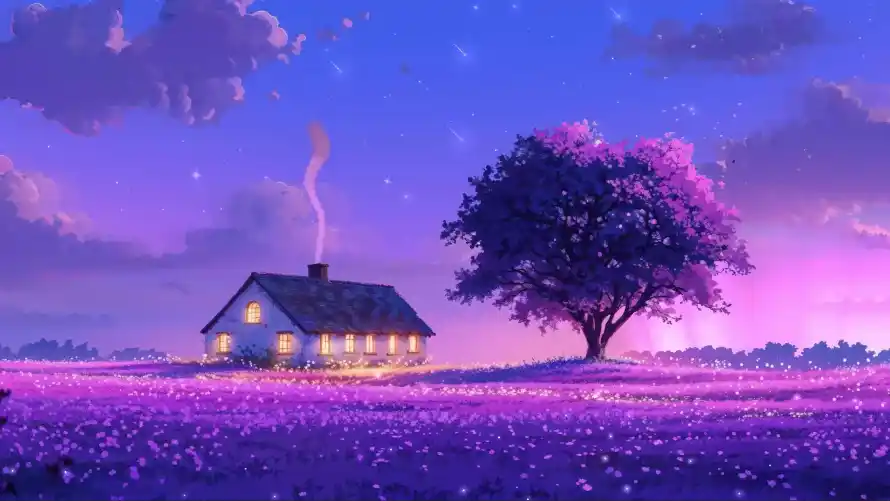 3k乡村壁纸-夜景 - 孤树-小屋「哲风壁纸」
