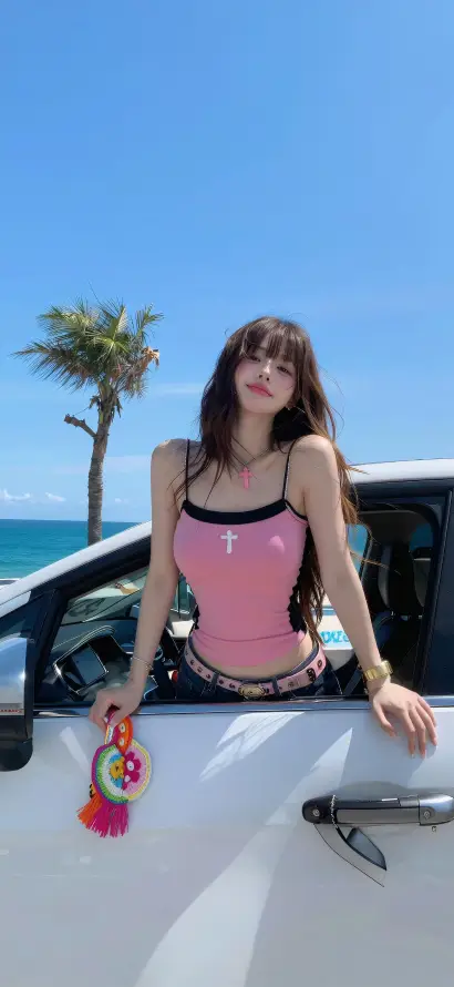 4k夏日壁纸 - 车 - 大海 - 女孩「哲风壁纸」