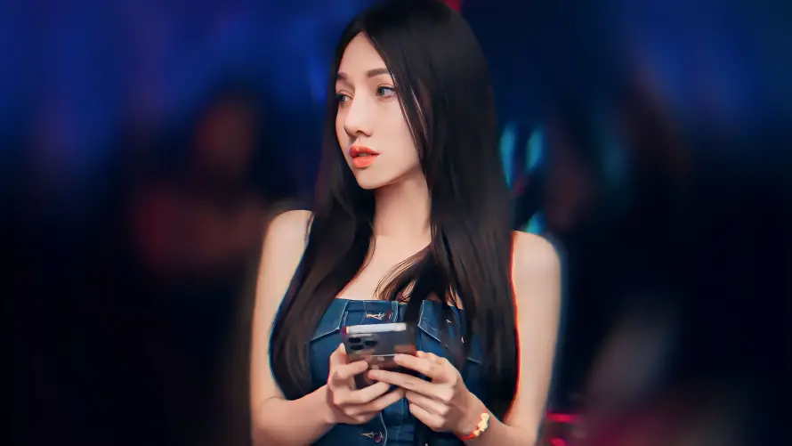 5k吊带壁纸-时尚 - 红唇-美女「哲风壁纸」