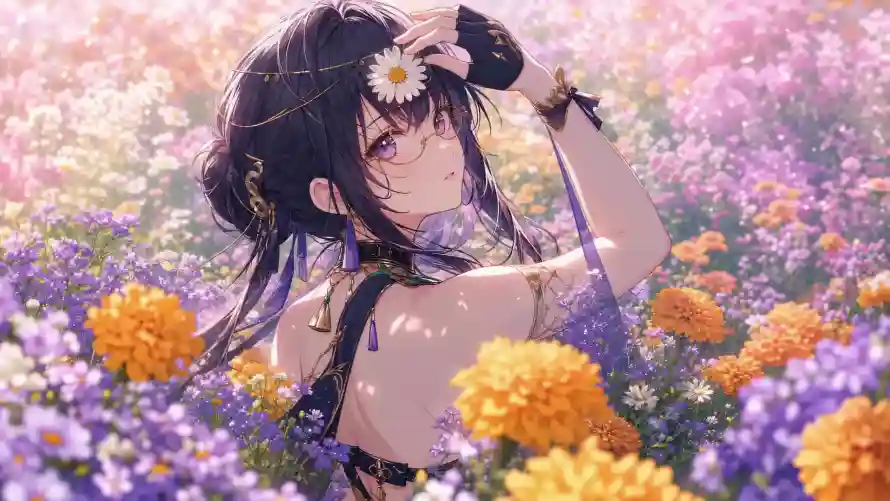 4k插画壁纸-紫瞳 - 花海-雏菊「哲风壁纸」