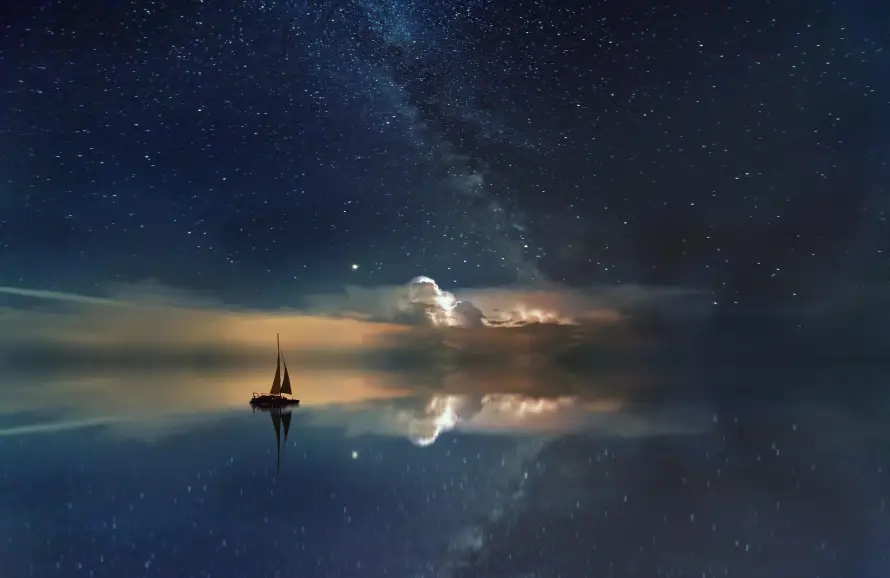2k倒影壁纸-夜景 - 夜空-帆船「哲风壁纸」