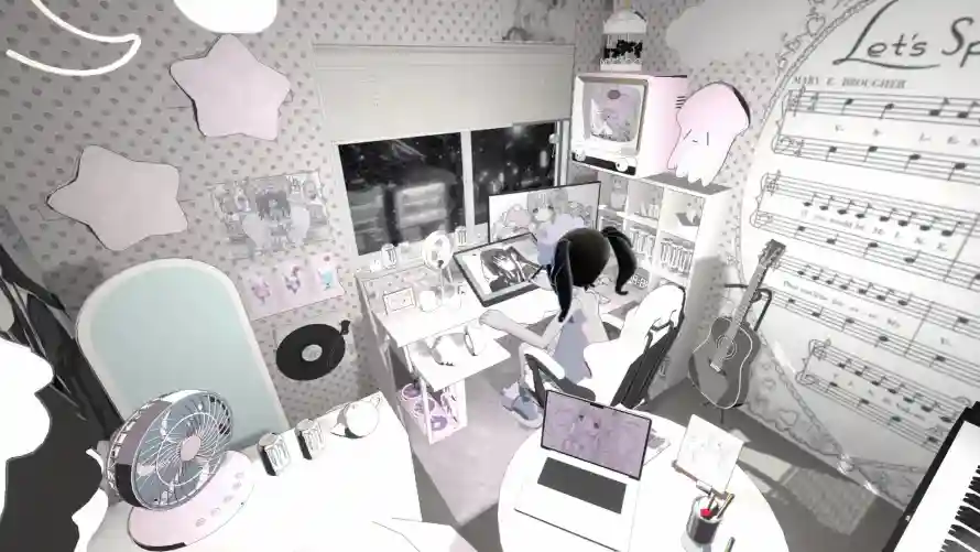 3k书桌壁纸-吉他 - 室内-少女「哲风壁纸」