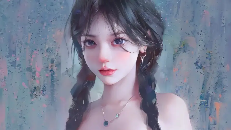 4k少女壁纸-插画 - 粉唇-美女「哲风壁纸」