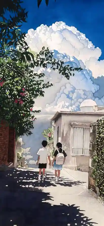 4k夏日壁纸 - 学生 - 小巷 - 少女「哲风壁纸」