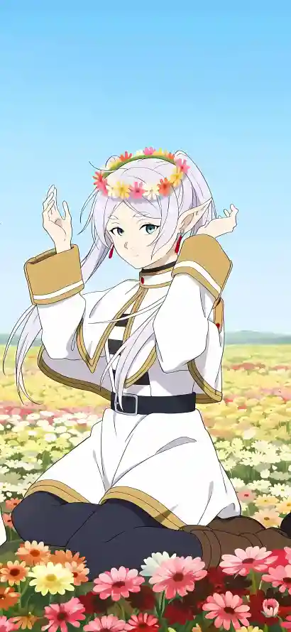 4k坐姿壁纸 - 尖耳 - 精灵 - 花朵「哲风壁纸」