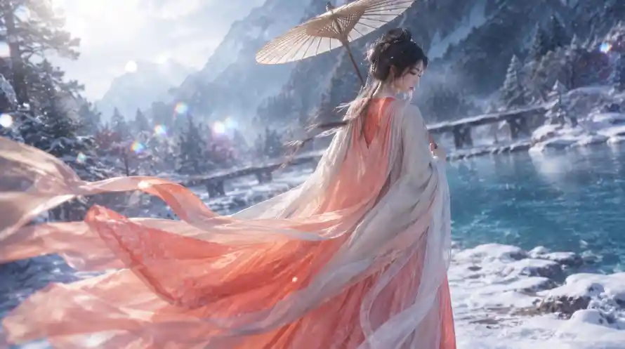6k古装壁纸-古风 - 女修-橙裙「哲风壁纸」