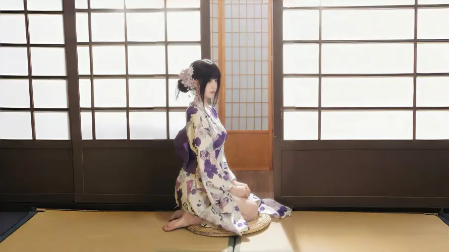 3k和服壁纸-和风 - 盘发-跪坐「哲风壁纸」