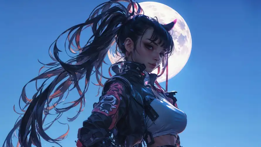 4k壁纸壁纸-少女 - 插画-满月「哲风壁纸」