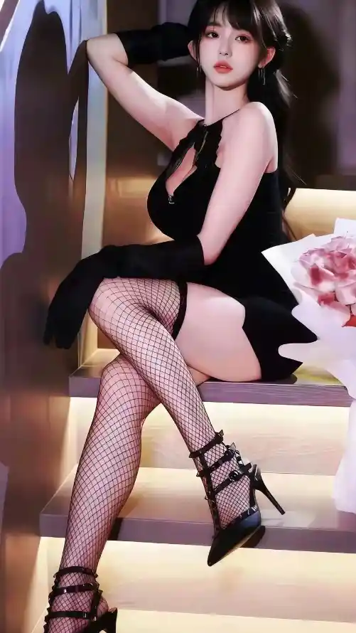 4k台阶壁纸 - 红唇 - 网袜 - 美女「哲风壁纸」