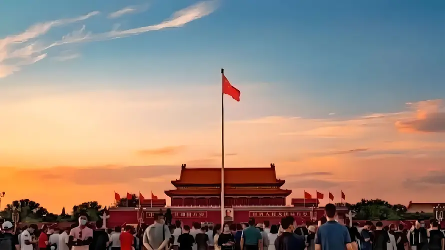 9k人群壁纸-北京 - 广场-橙霞「哲风壁纸」