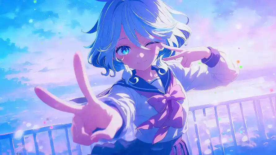 4k原神壁纸-天空 - 少女-比耶「哲风壁纸」