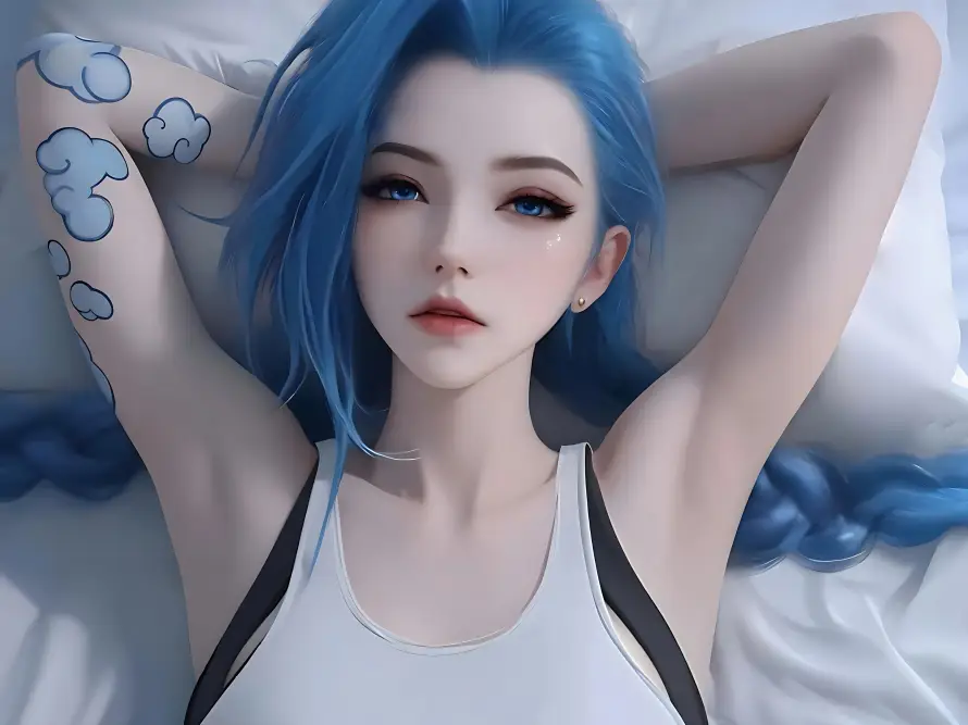 4k云纹壁纸-卧床 - 少女-纹身「哲风壁纸」