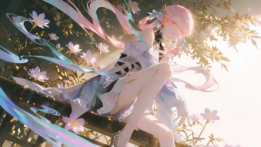 2k古风壁纸-白裙 - 美女-花朵「哲风壁纸」