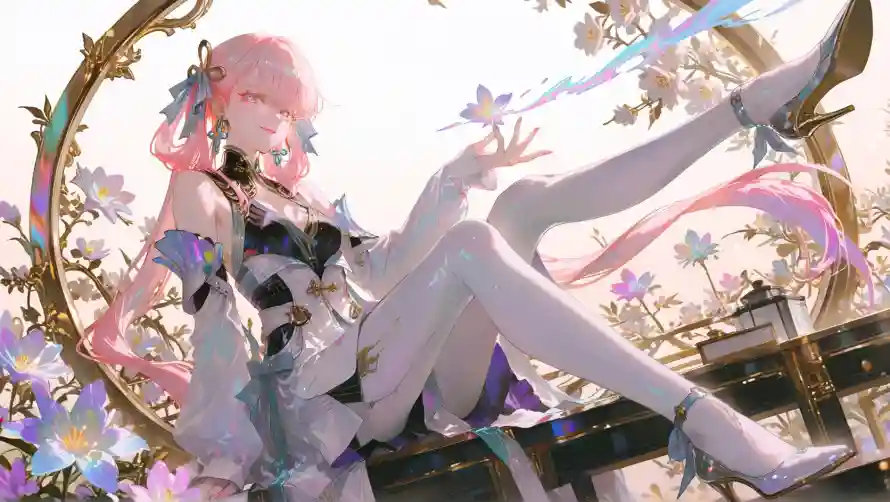 2k少女壁纸-白丝 - 美女-花朵「哲风壁纸」