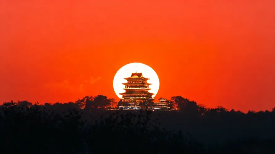 3k剪影壁纸-山 - 古楼-图片「哲风壁纸」