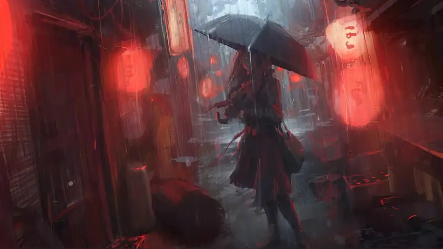 2k人物壁纸-古街 - 古风-夜晚「哲风壁纸」