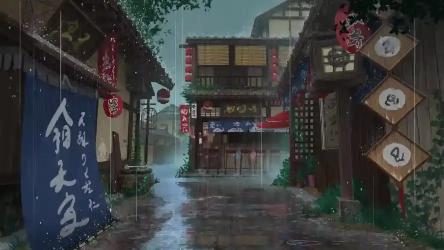 2k下雨壁纸-古街 - 商铺-小巷「哲风壁纸」