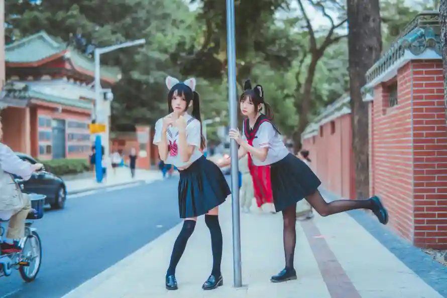 8k双人壁纸-少女 - 猫耳-街拍「哲风壁纸」