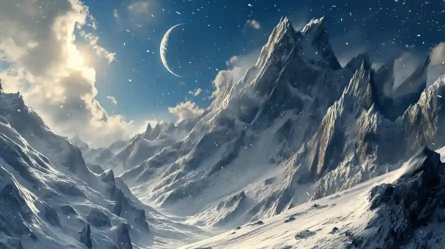 3k云朵壁纸-山脉 - 新月-星空「哲风壁纸」